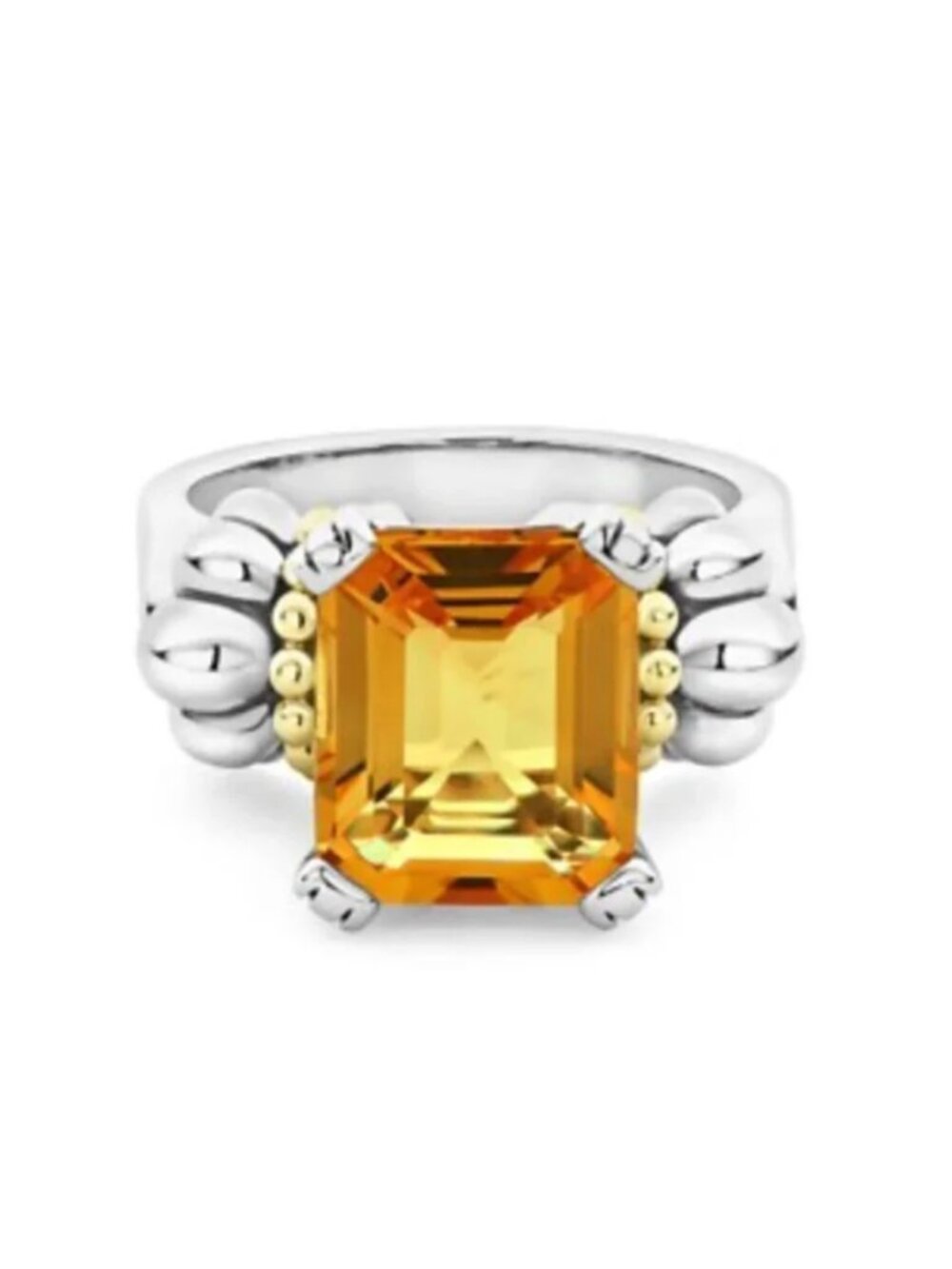 Lagos Glacier Caviar Emerald Cut Citrine Ring Womens 5 Sterling Silver Gold M